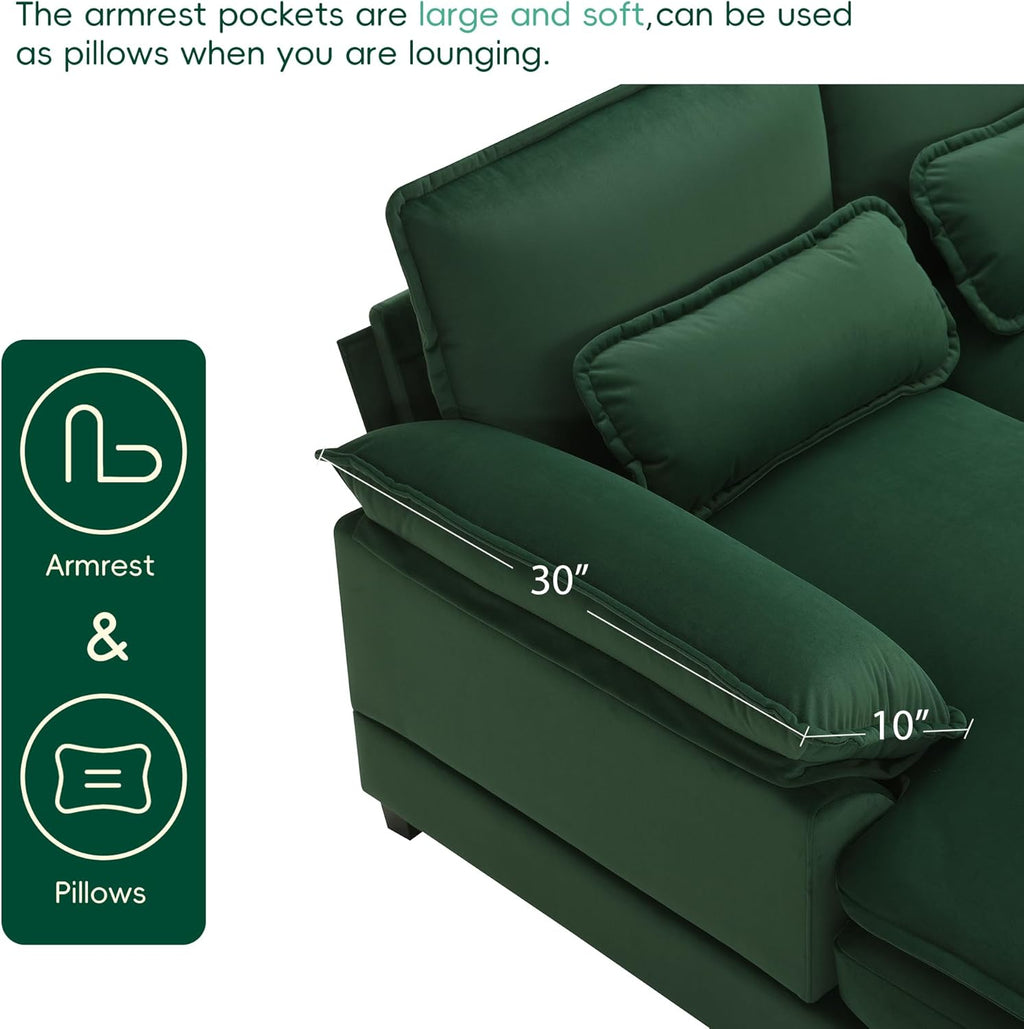 Green Upholstered Sectional Sofa with Chaise Lounge T953464