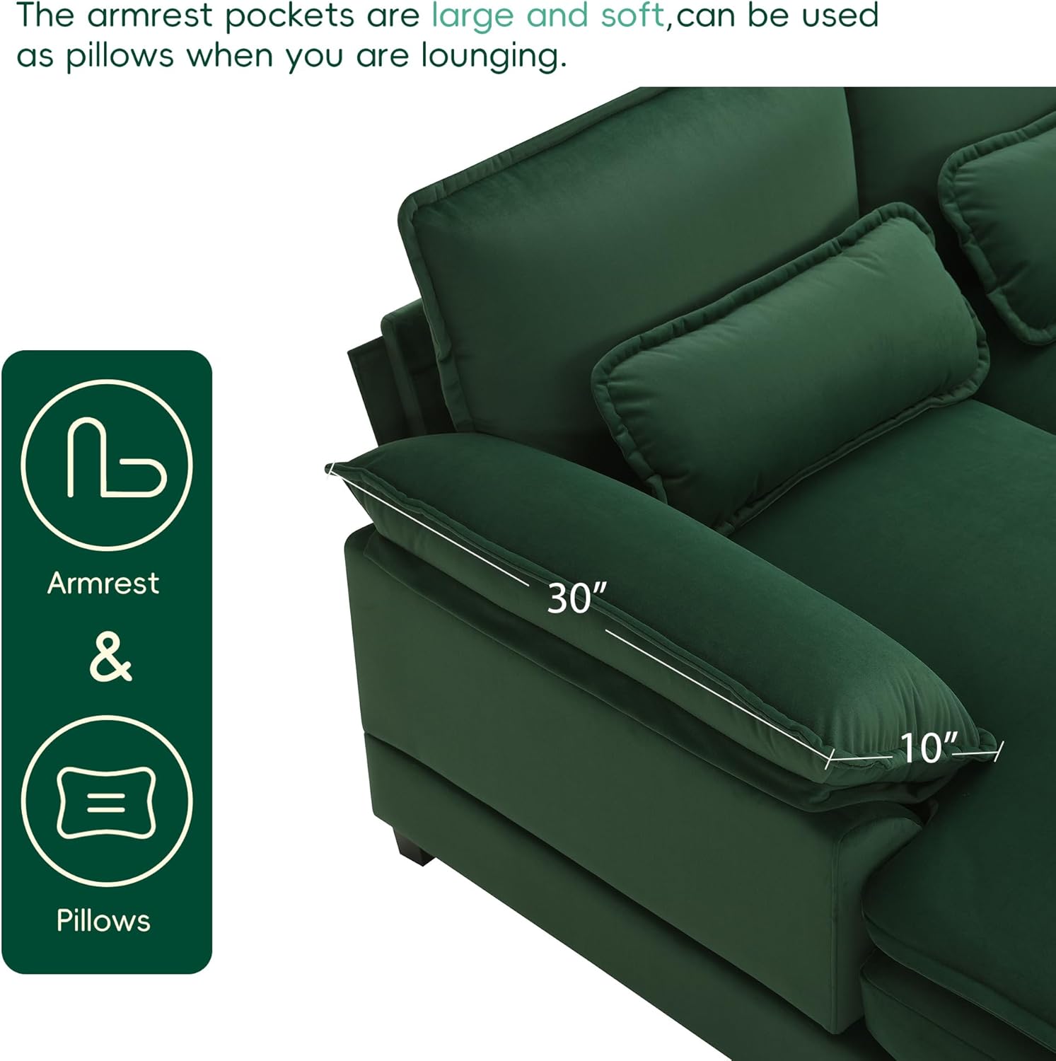 Green Upholstered Sectional Sofa with Chaise Lounge T953464