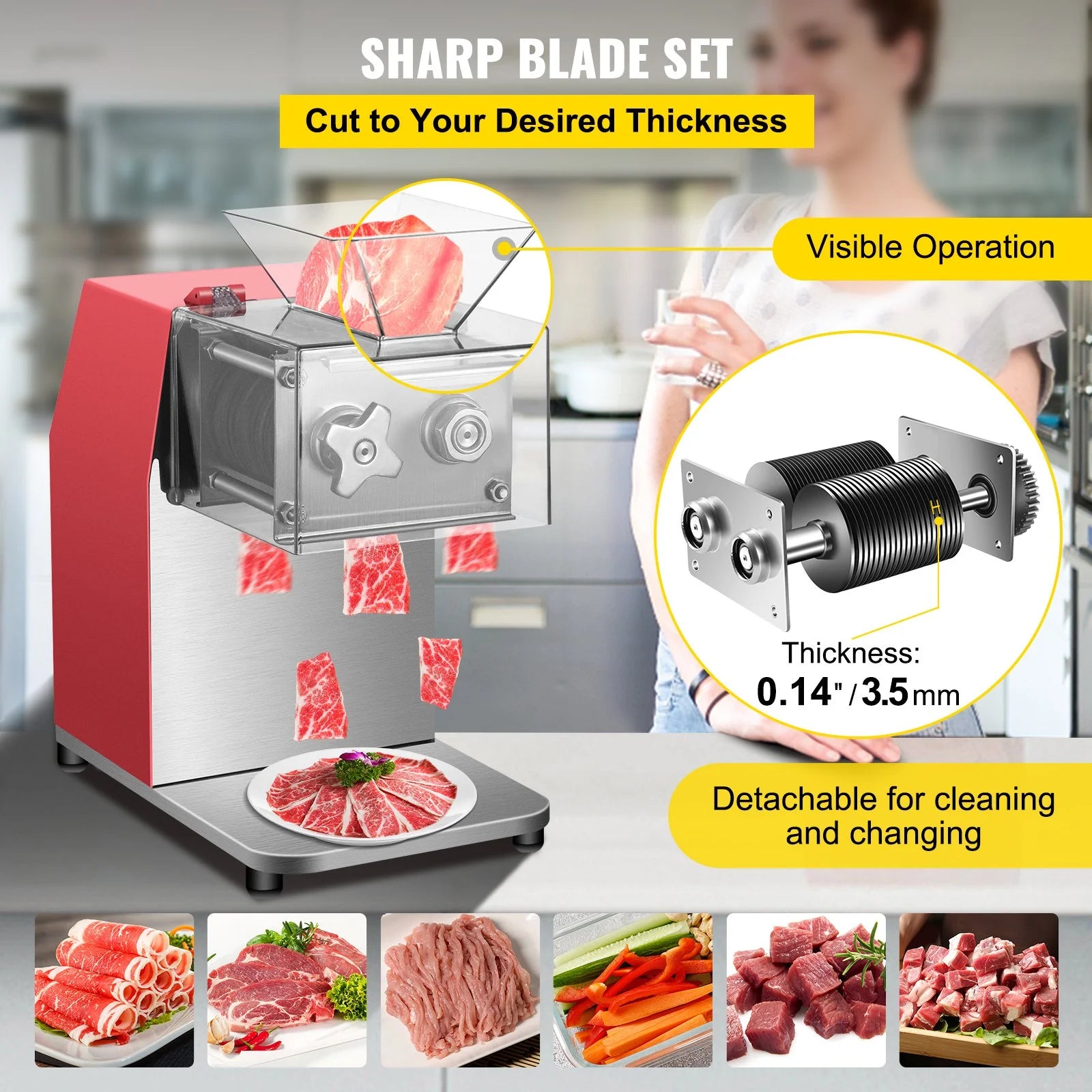 Red Electric Stainless Steel Meat Cutter with 3.5mm Blade Y109217