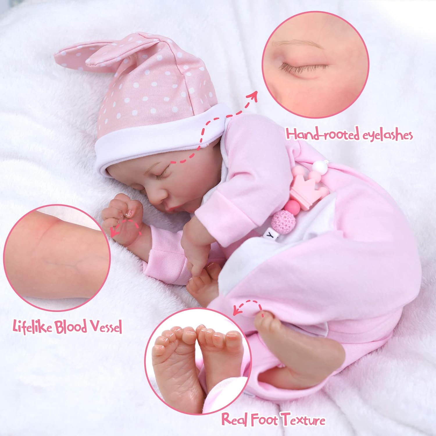 17-Inch Soft Cloth Body Realistic Newborn Baby Dolls with Toy Accessories T614