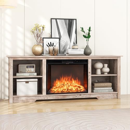 Black 70-inch Wooden Electric Fireplace TV Stand with Remote Control Q956