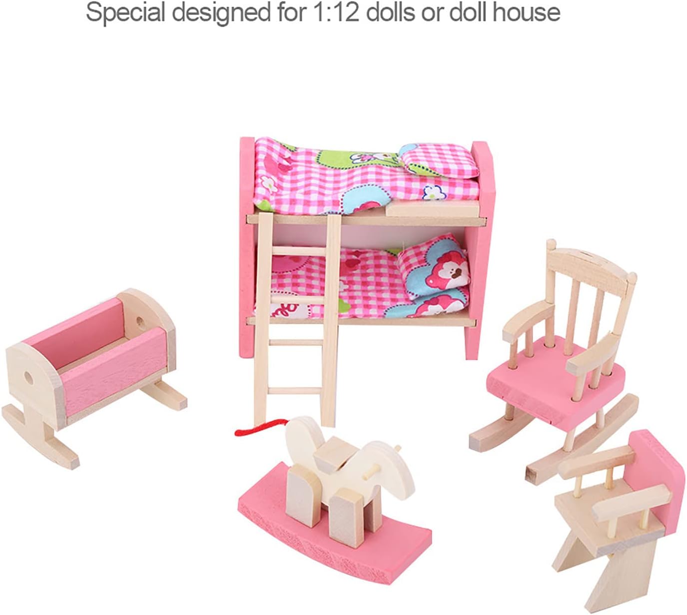 6 Different Rooms Wooden Dollhouse Furniture with Cushion and Towel F8091