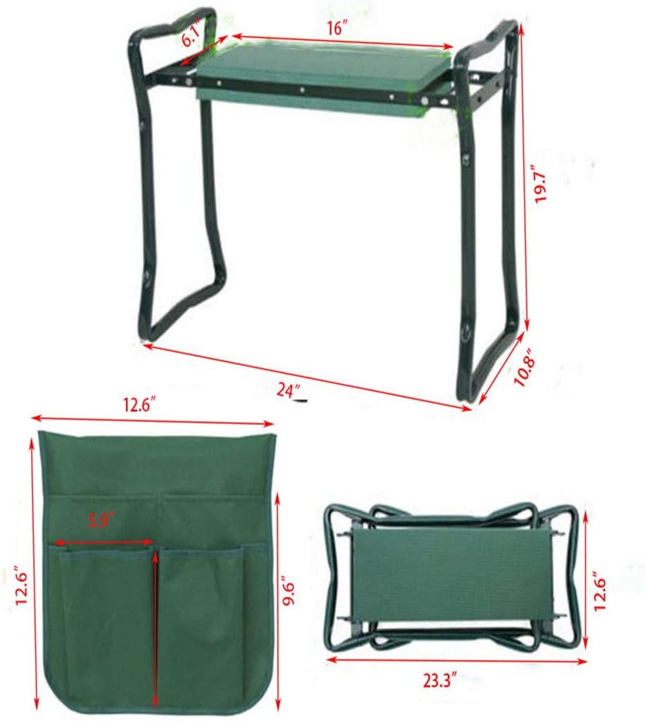 Foldable Garden Kneeler Stool with Tool Pouch and Kneeling Pad A924