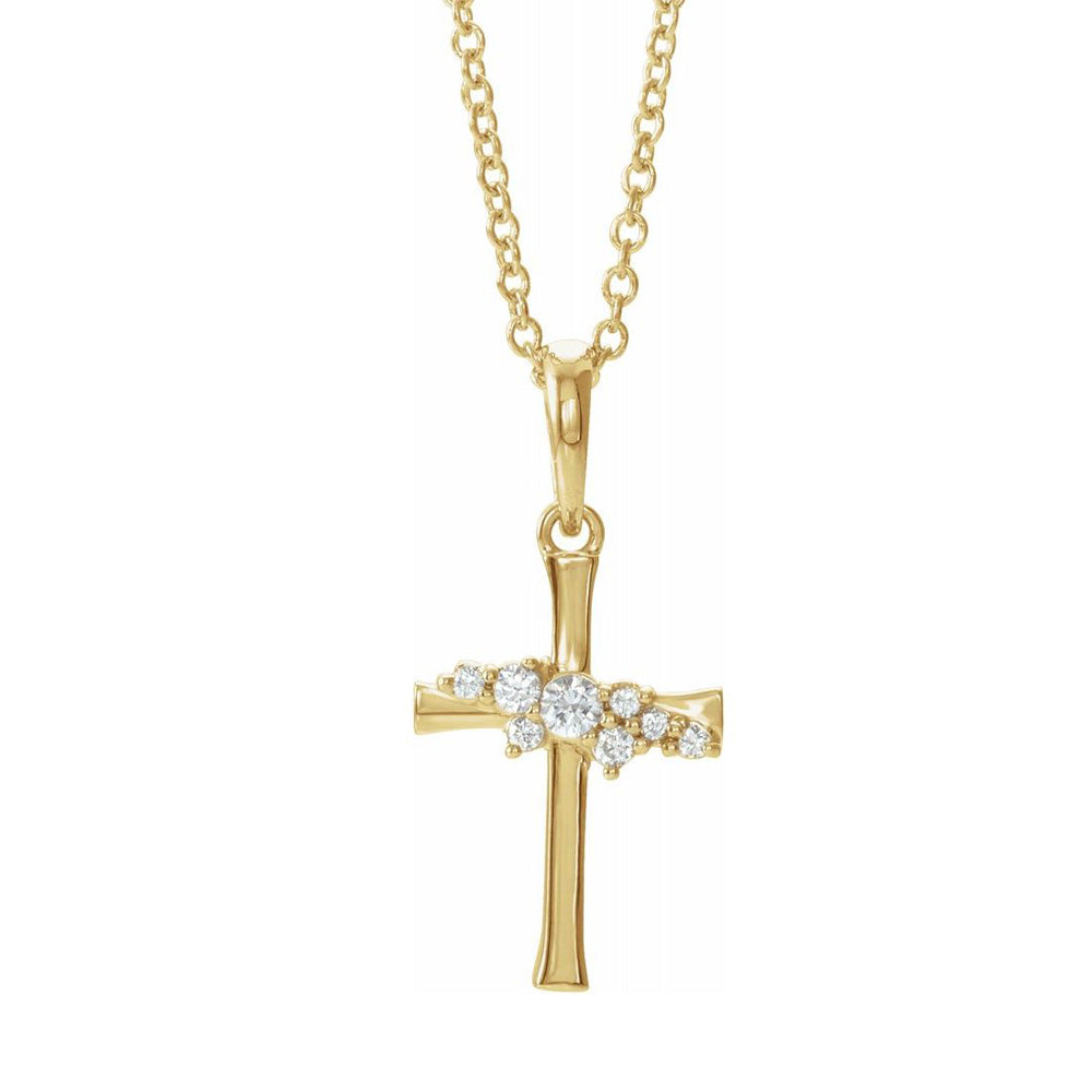 14K Yellow Gold .06CTW Diamond Cluster Cross Necklace Y5488