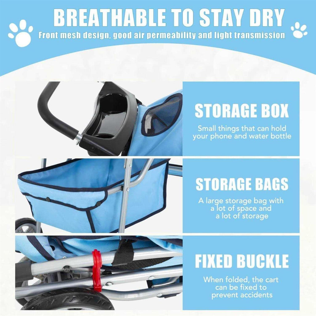 Foldable Pet Stroller with Cup Holders and Storage Basket H48718
