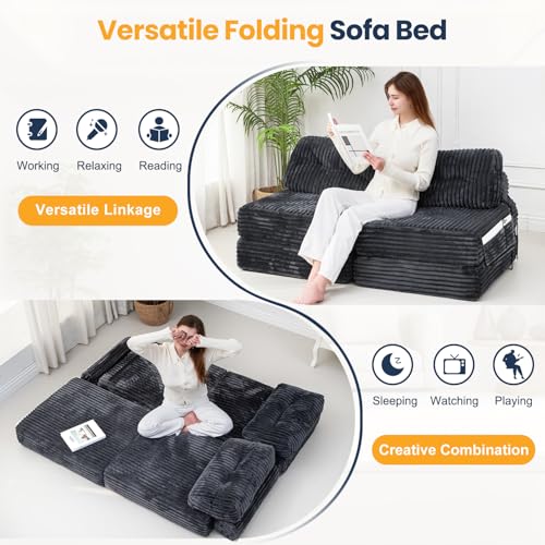 Dark Grey Folding Sofa Bed with Pillow X77740