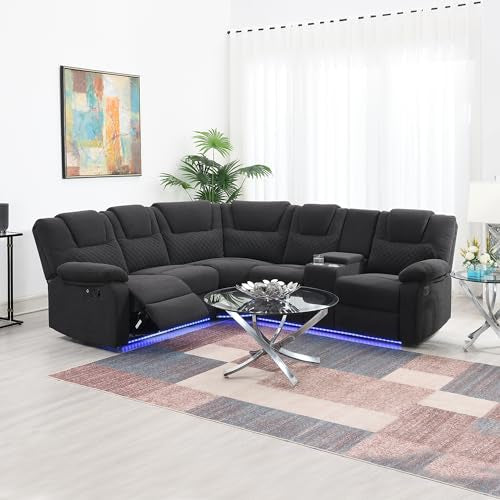 94'' L-Shaped Velvet Reclining Sectional Couch with LED Light and Storage Box L1106