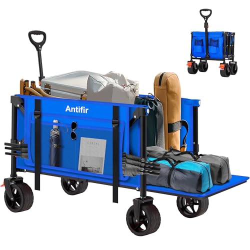 Blue Heavy Duty Collapsible Folding Wagon Cart with All-Terrain Big Wheels L776