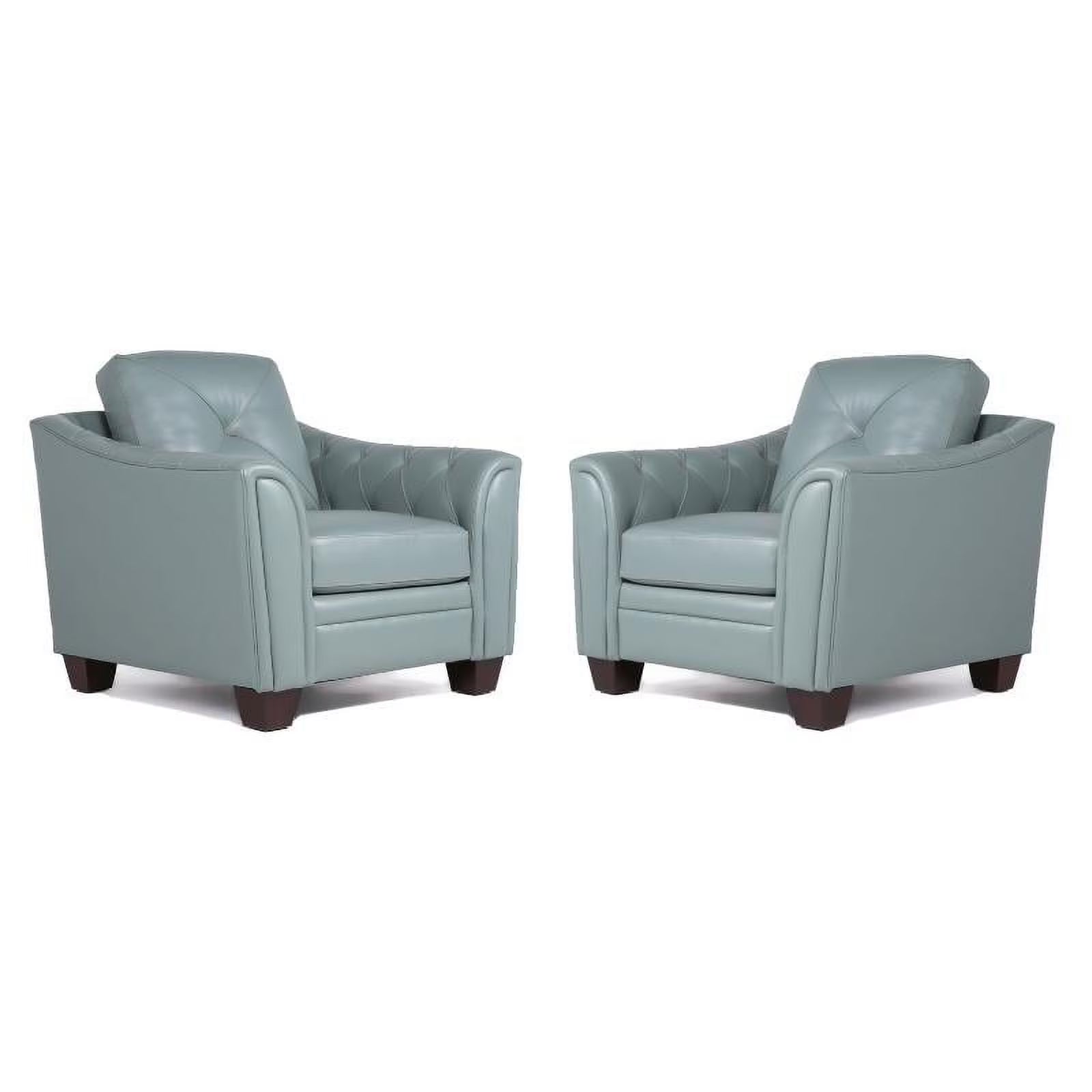 2 Piece Tufted Leather Accent Chair Set In Spa Blue V12599