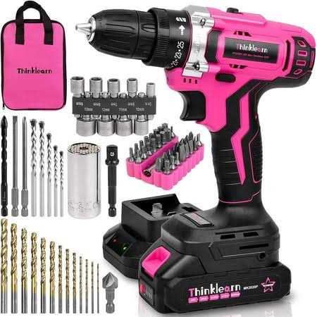 Pink Cordless Drill Set 20V Lithium-ion Power Drill Set with 67Pcs Drill Driver Bits H37128