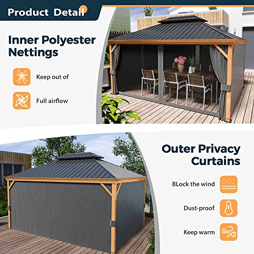 10' x 12' Hardtop Metal Gazebo with Netting and Curtains Z42818