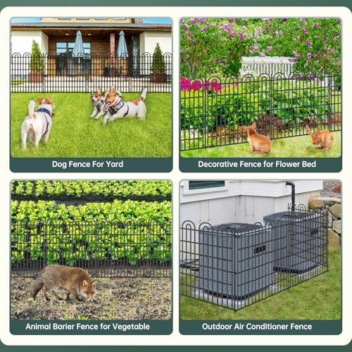 15 Panels Tall Garden Animal Barrier Fence with Gate, 33 in(H) X 36.8 ft(L) No Dig Decorative Metal Edging Border K1077