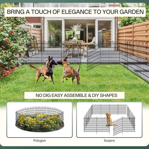 15 Panels Tall Garden Animal Barrier Fence with Gate, 33 in(H) X 36.8 ft(L) No Dig Decorative Metal Edging Border K1077