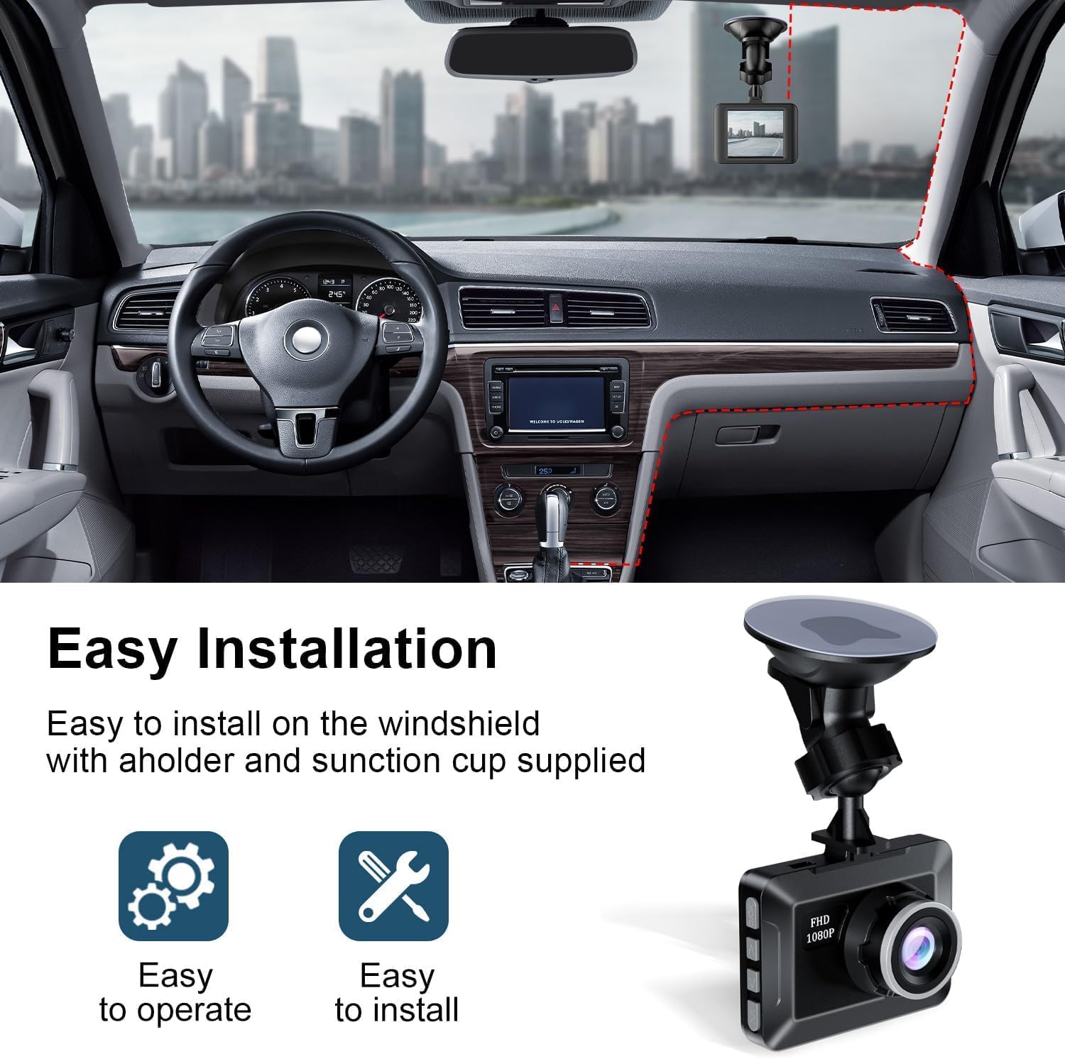 1080P Full HD Dash Camera with 170° Wide Angle W556