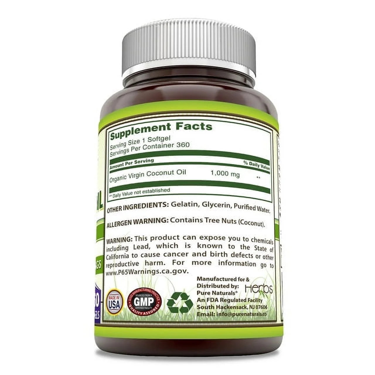 Extra Virgin Coconut Oil 1000mg 360 Softgels Supplement D26781
