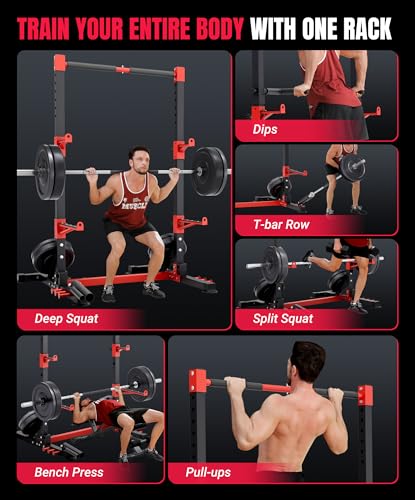Squat Rack with Adjustable Pull-Up Bar & Extended Safety Arms, 35"-67" Width, Fixed 83” Frame Height X93970