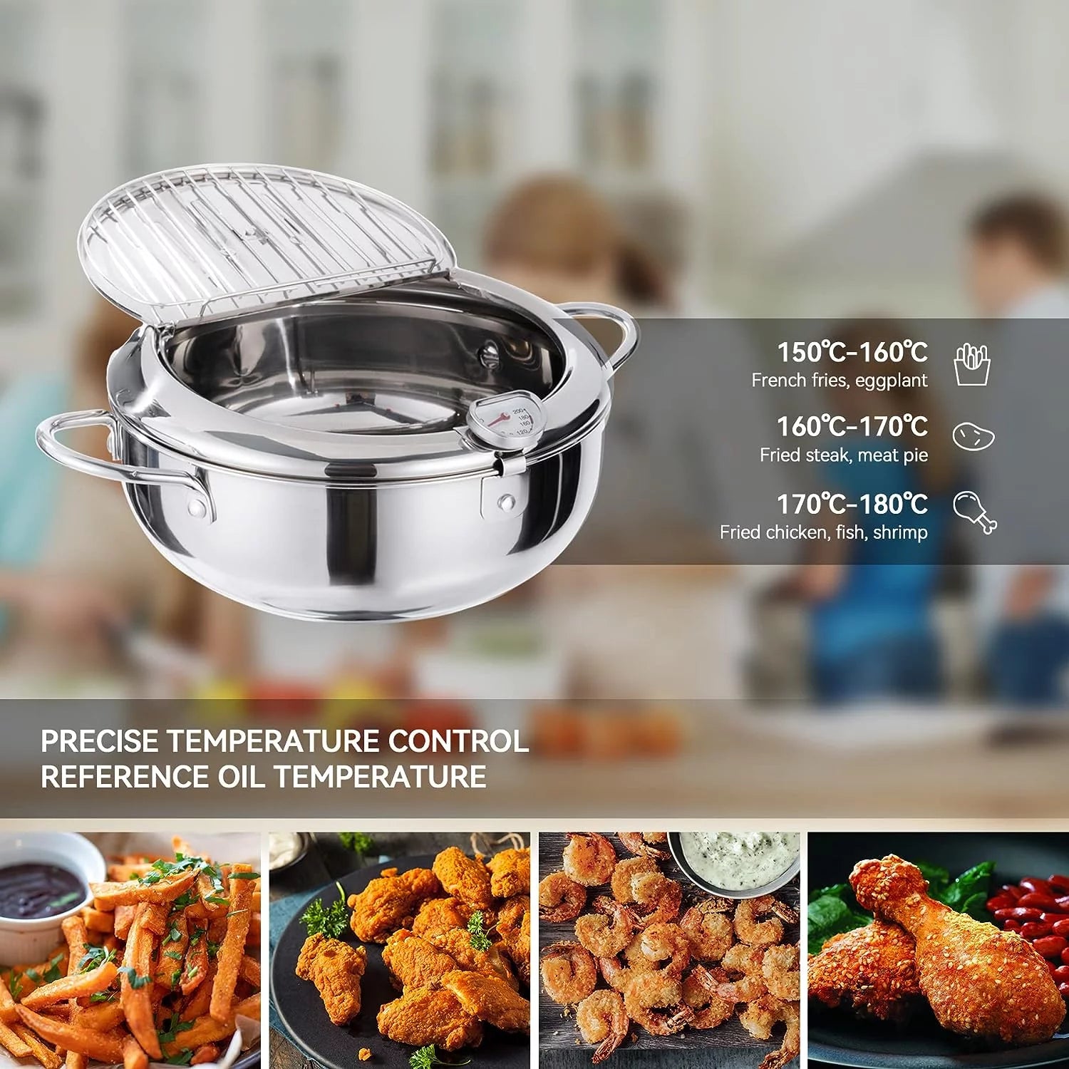 11 Inch 4.2 L 304 Stainless Steel Deep Fryer Pot with Lid B344