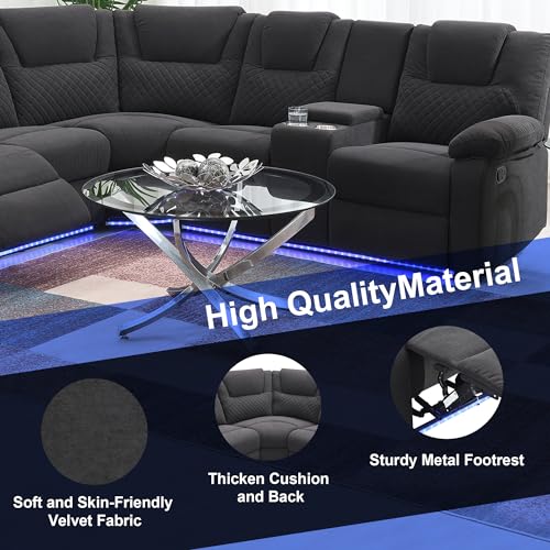 94'' L-Shaped Velvet Reclining Sectional Couch with LED Light and Storage Box L1106