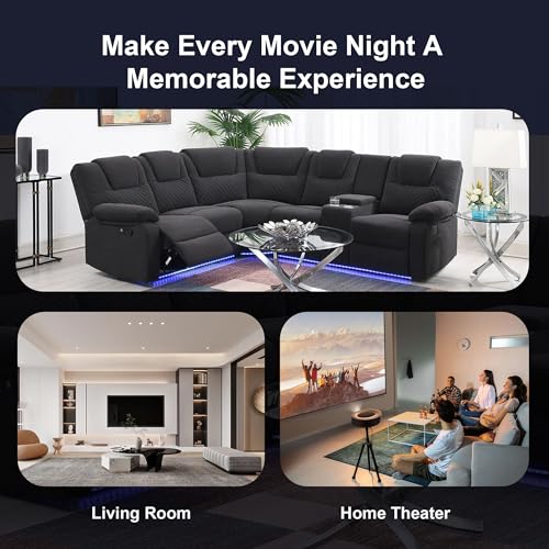 94'' L-Shaped Velvet Reclining Sectional Couch with LED Light and Storage Box L1106