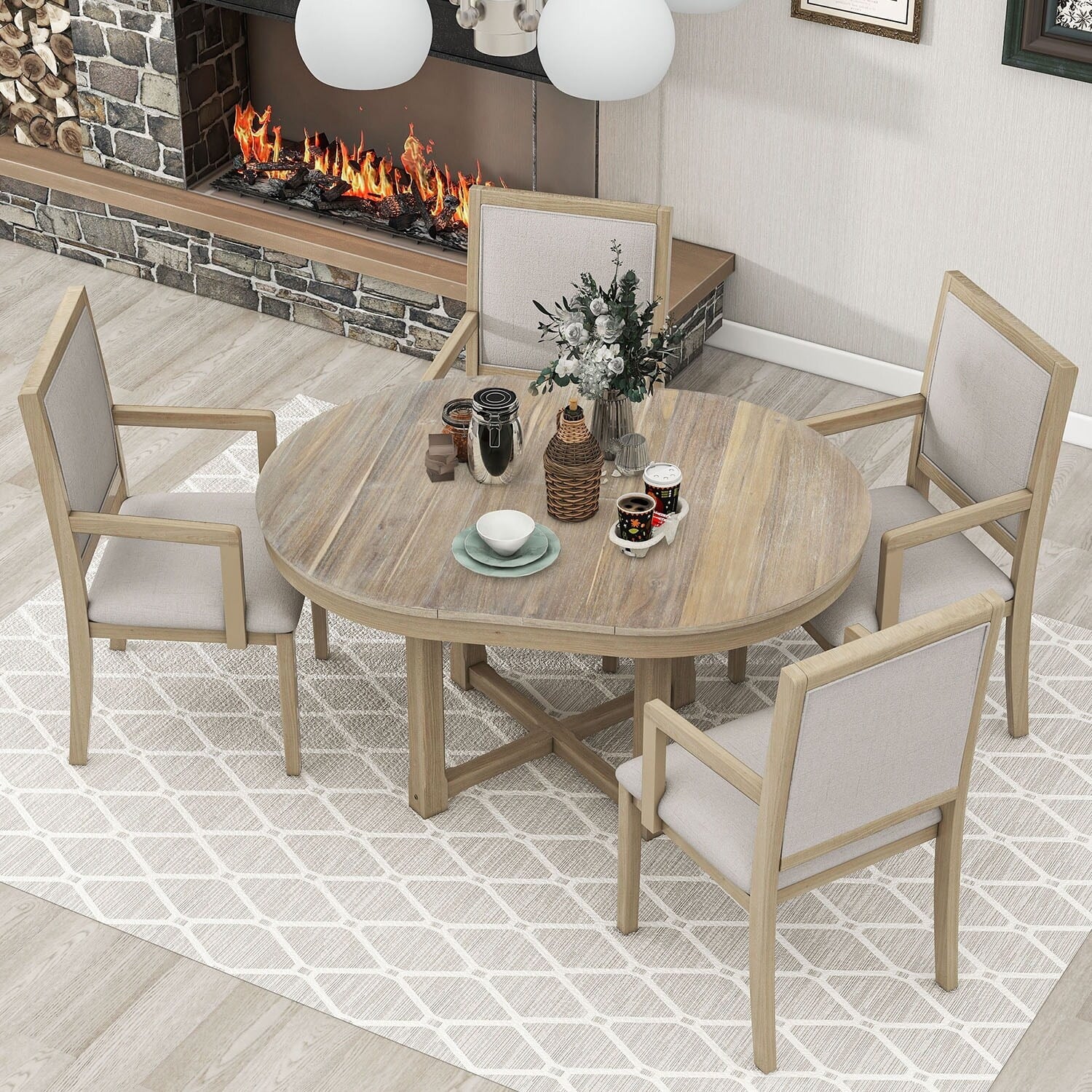 5-Piece Extendable Wood Dining Table Set O99097