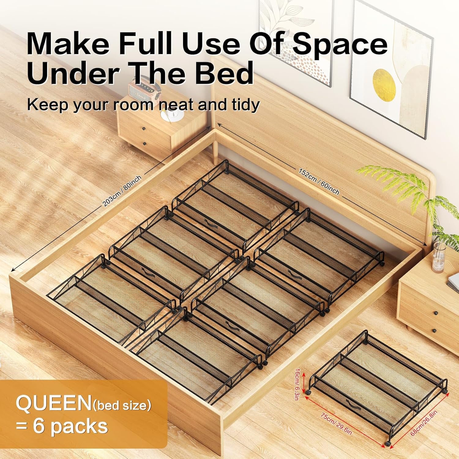2 Pack Under Bed Shoe Storage Organizer with Wheels S108862