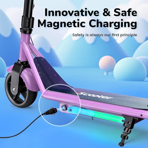 Electric Scooter for Kids, 150W Motor, LED Display, 3 Speeds Adjustable, 3 Adjustable Heights, Colorful Lights, Double Brake, Magnetic Charging J8416