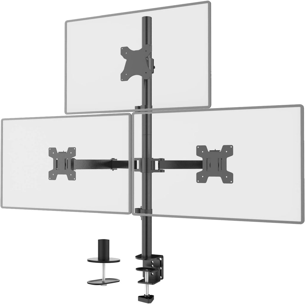 White Triple Monitor Desk Mount for 3 Screens up to 27 inch, 22 lbs. Weight Capacity per Arm O49461