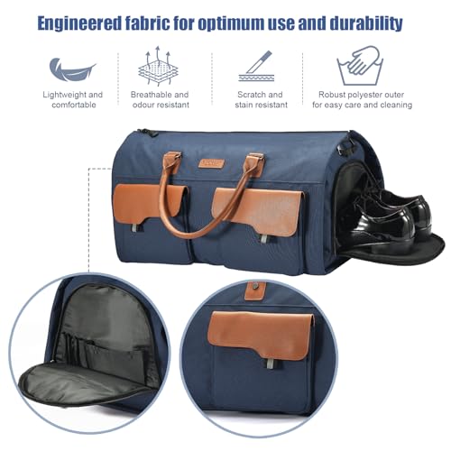 Convertible Garment Bag, Leatheret Carry on Travel Duffel Bag with Shoe Compartment, 2 in 1 Hanging Suit Bag (Brown) A57271