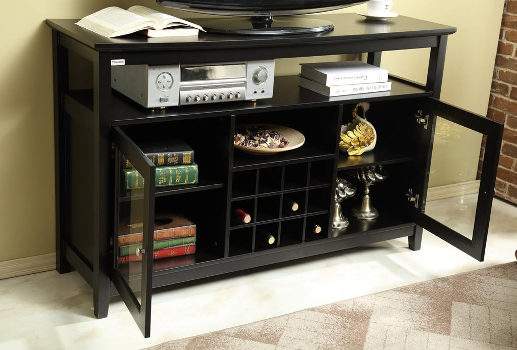 Black Wooden Sideboard with Wine Rack D998246