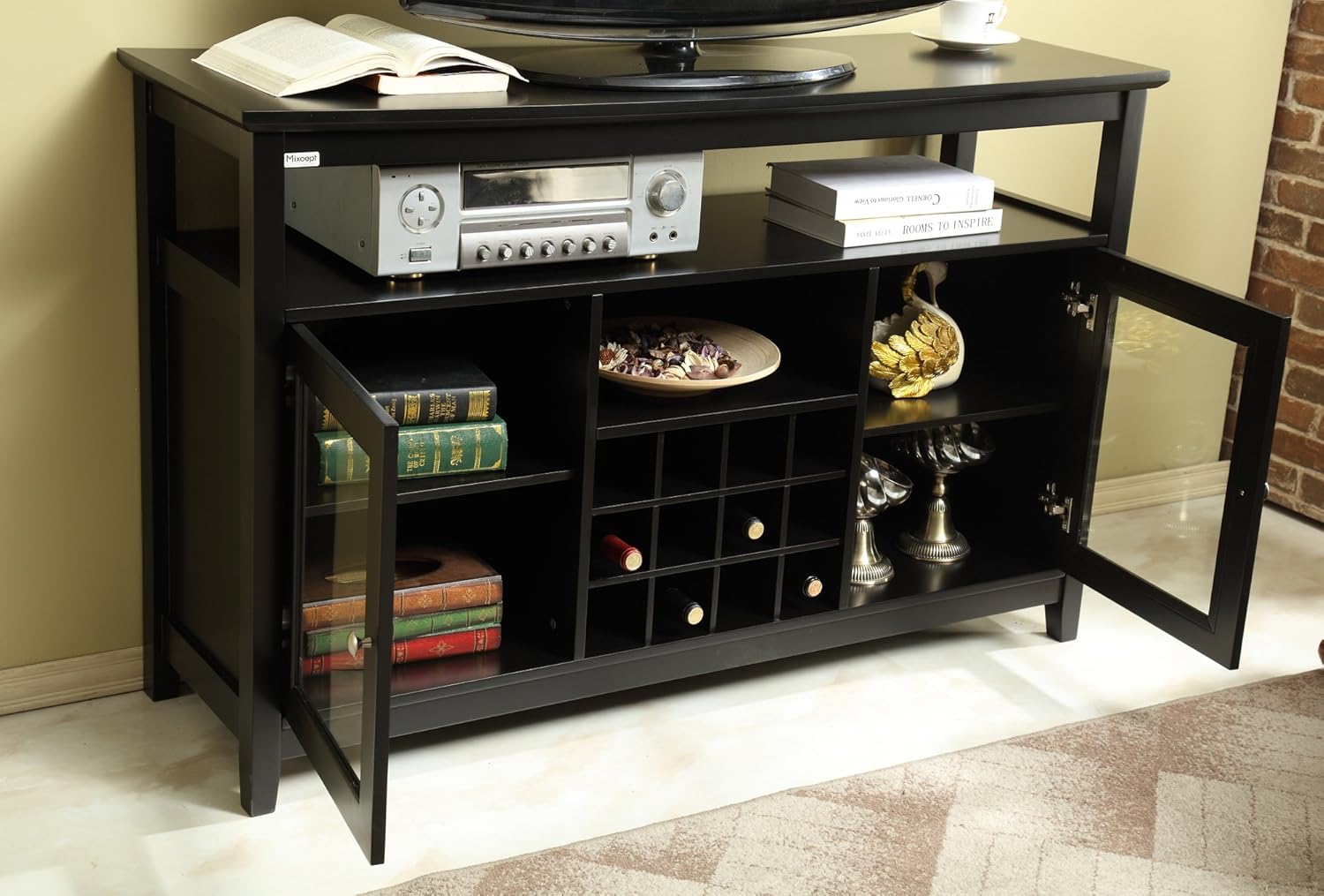 Black Wooden Sideboard with Wine Rack D998246