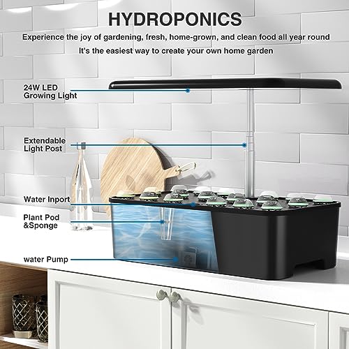 18 Pods Indoor Hydroponic Growing System with LED Grow Light, Black G997692