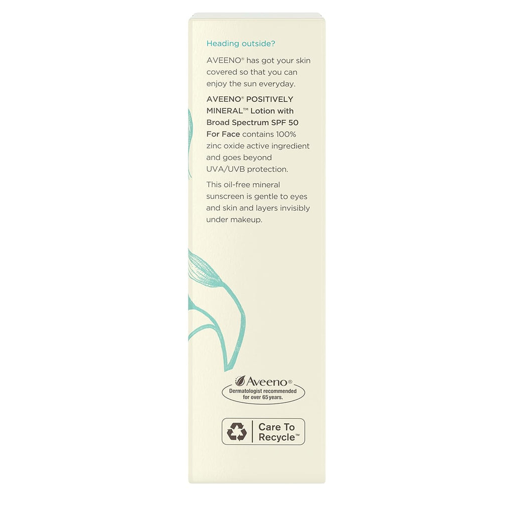 Positively Mineral Sensitive Skin Daily Sunscreen Lotion, Broad Spectrum SPF 50 with 100% Zinc Oxide, Lightweight & Non-Comedogenic Facial Sunscreen, Travel-Size, 2 fl. oz C156132
