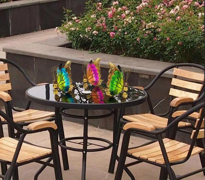 2 in 1 Waterproof Solar Butterfly Garden Light Metal Glass Decorative Lights LED Outdoor Lighting with Ground Stake (Blue) O229881