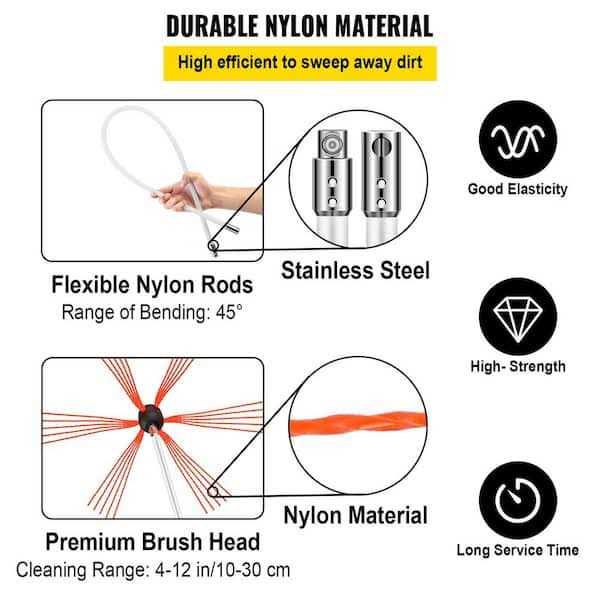 33 ft Chimney Brush Kit with 10 Nylon Rods and 2 Brush Head F234949