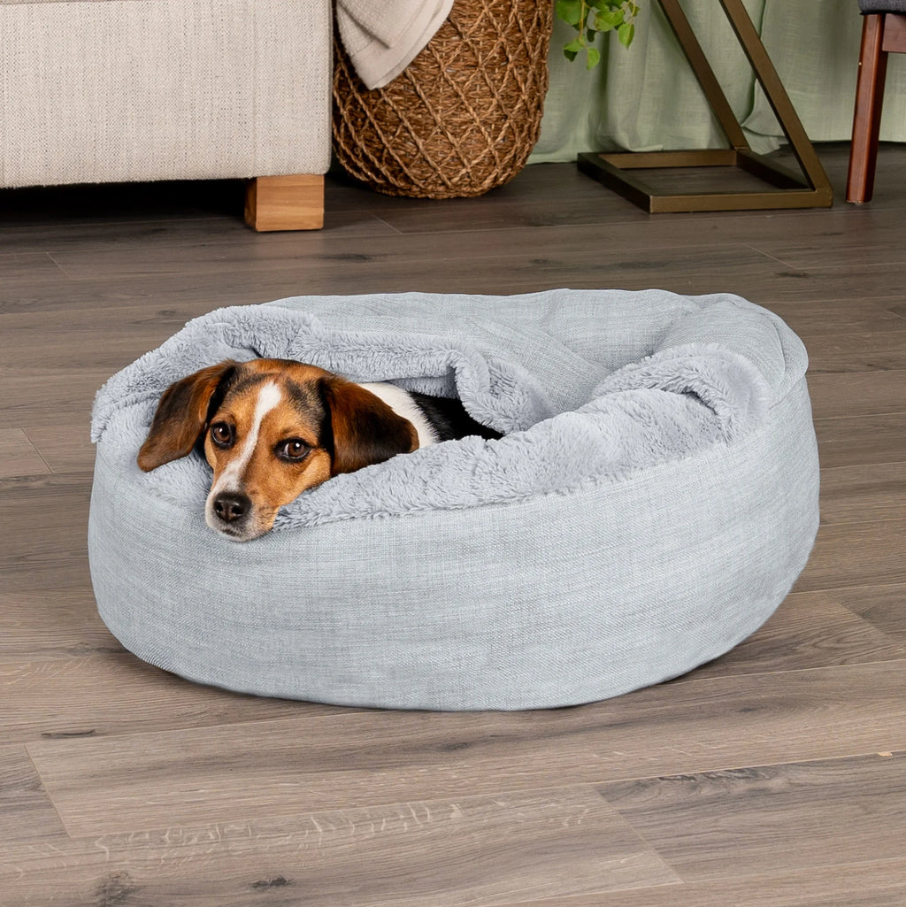 Mist Gray Small Plush Hooded Donut Pet Bed U46967