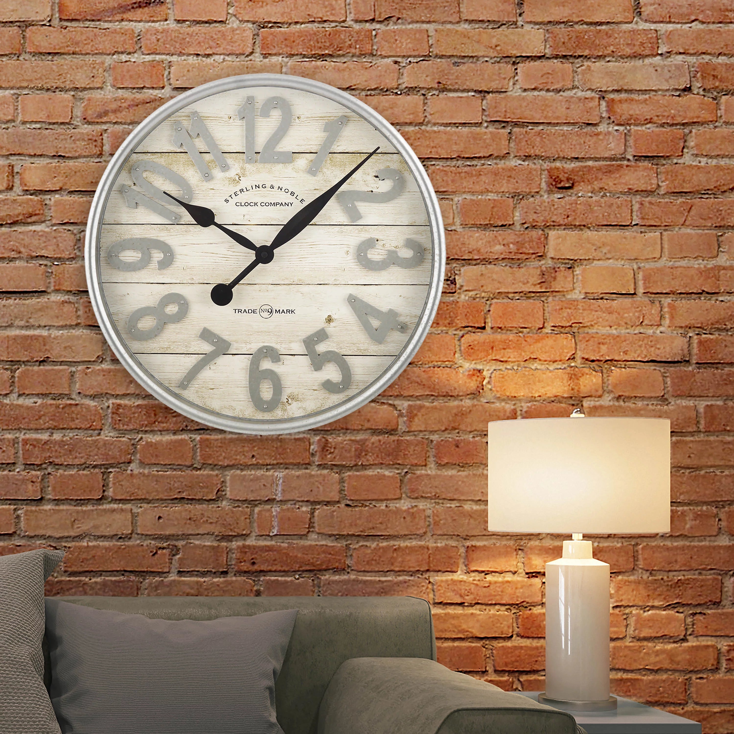 White and Galvanized Raised Analog Wall Clock M375