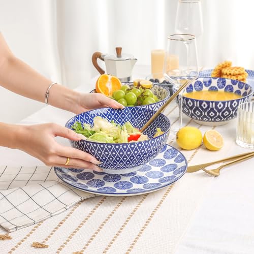 53 OZ Ceramic Salad Bowls Set of 3, Vintage Blue P384