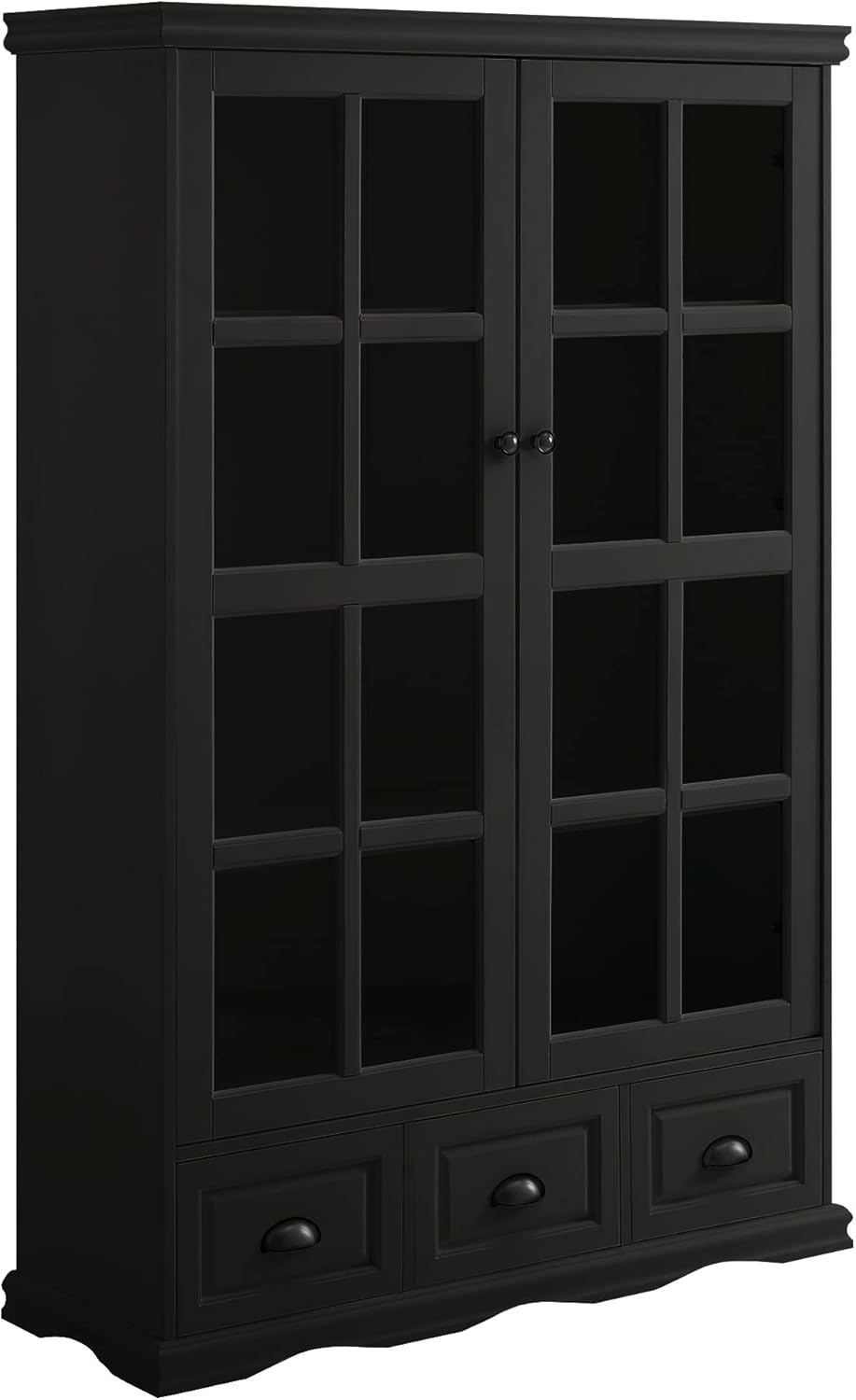 Black Storage Cabinet with Tempered Glass Doors and Adjustable Shelf K701