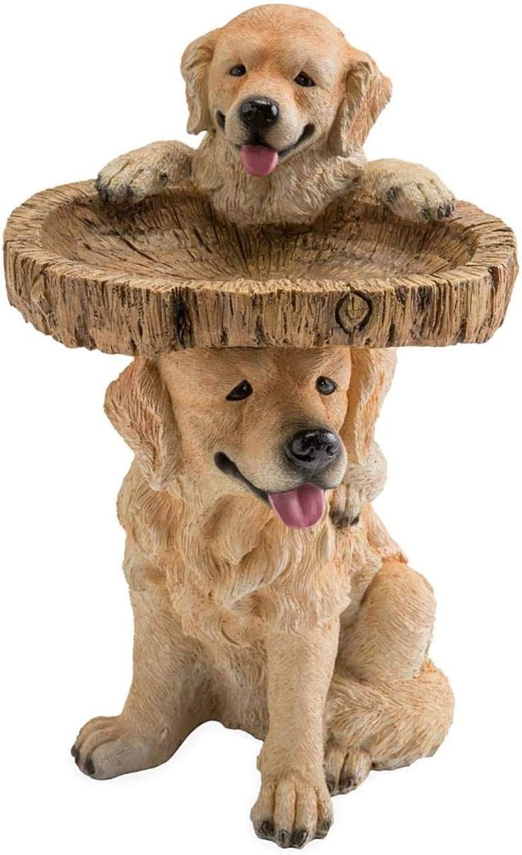 Two Playful Golden Retriever Puppies Resin Birdbath, 13¼ Dia. x 22 H M30033