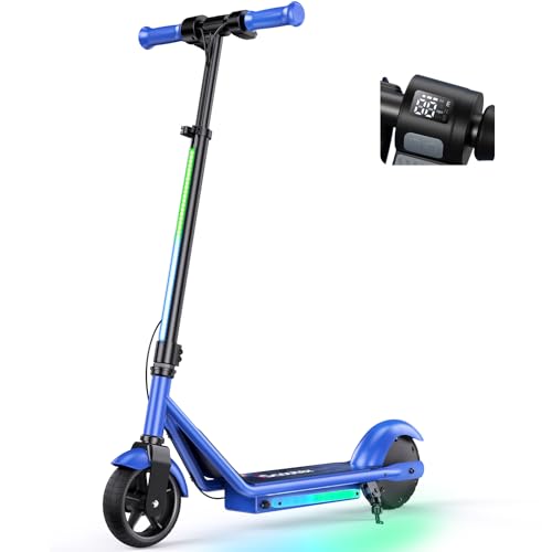 Electric Scooter for Kids, 150W Motor, LED Display, 3 Speeds Adjustable, 3 Adjustable Heights, Colorful Lights, Double Brake, Magnetic Charging J8416
