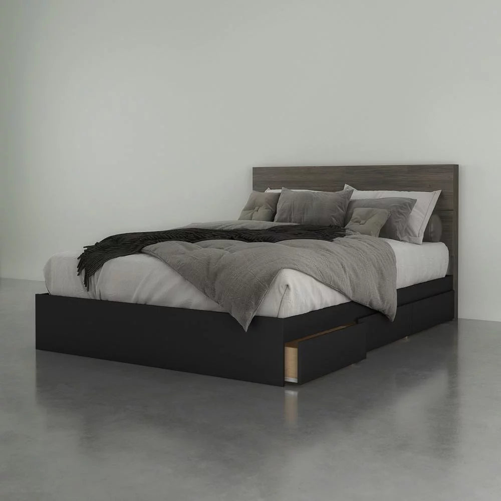 2 Piece Queen Size Bedroom Set, Bark Grey and Black U42631