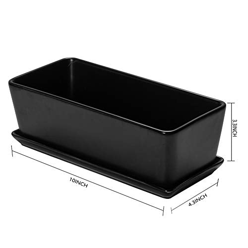 10 Inch White Ceramic Rectangular Planter with Removable Saucer M9489