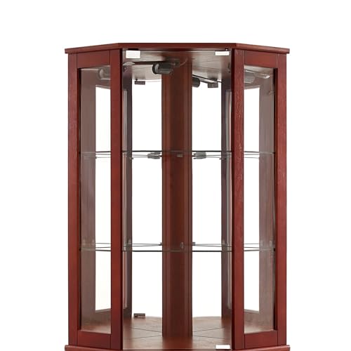 Walnut 6 Tier Corner Curio Cabinet with Mirror S34174
