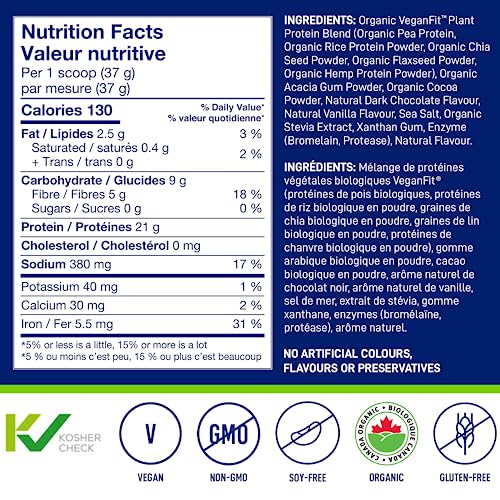 Organic Plant-Based Protein Powder, Natural Chocolate Flavor, 21g Protein, 1.58 Pound Tub A84000