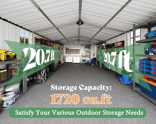13.2x21x8 FT Outdoor Metal Garage Shed with Double Hinged Doors and 4 Windows U37043