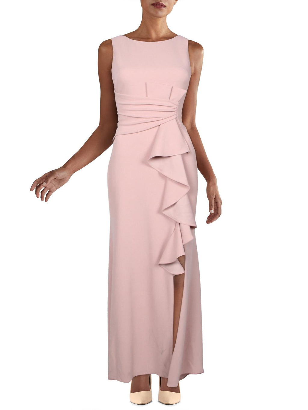 Womens Petites Crepe Ruffled Evening Dress R90188
