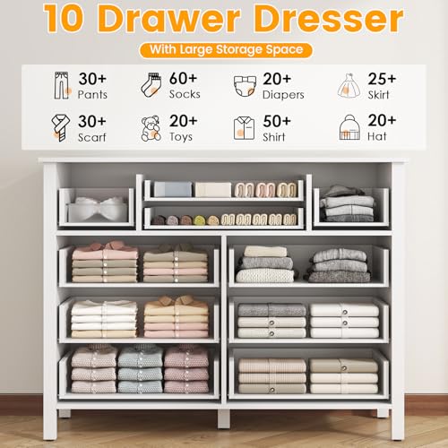 10 Drawer White Wooden Dresser N5955