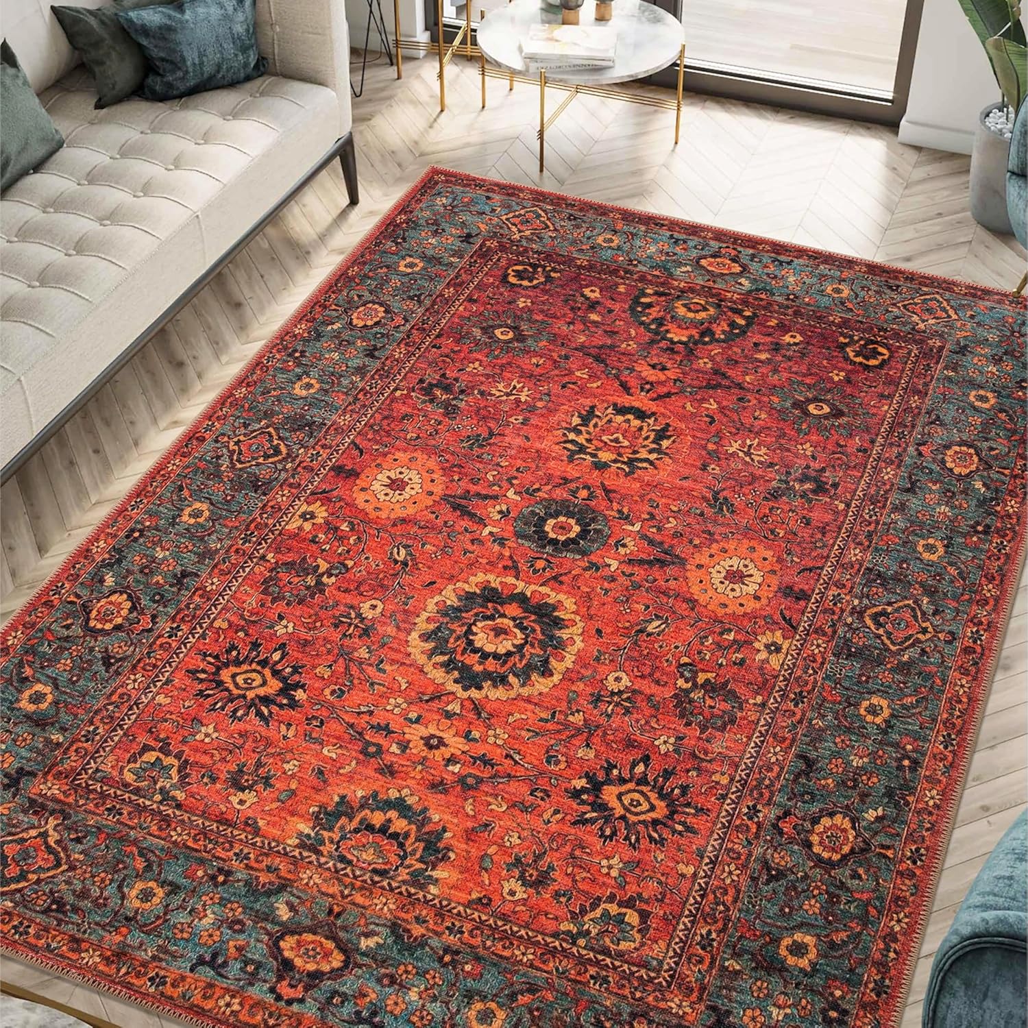 Machine Washable Non-slip Low Pile Area Rug (5' x 7') H537