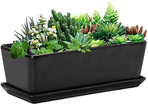 10 Inch White Ceramic Rectangular Planter with Removable Saucer M9489