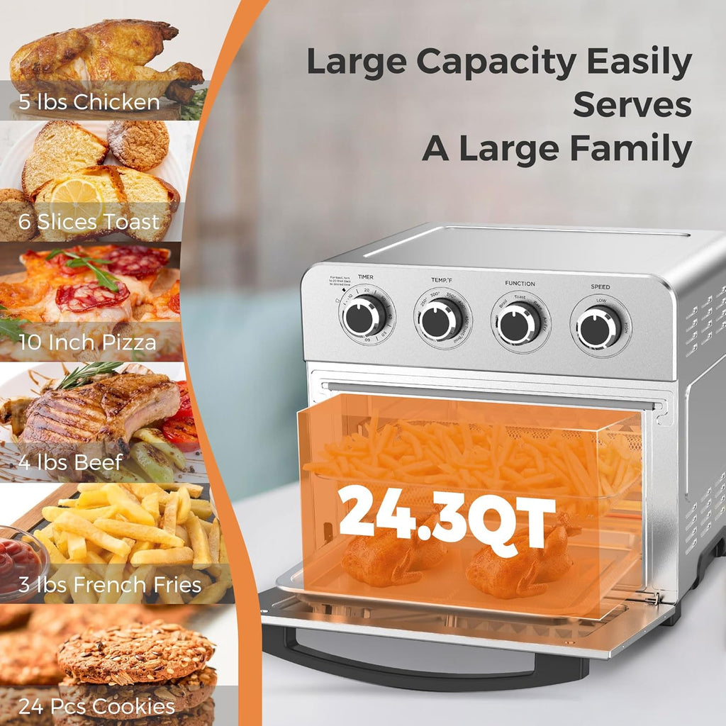 24.3QT/23L 1700W Stainless Steel Air Fryer Toaster Oven with 4 Accessories L70849